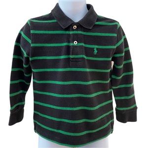 Polo Ralph Lauren Boys Striped Mesh Long-Sleeve Polo Shirt BLACK GREEN - Size 2T